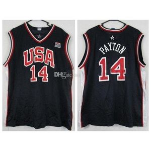 Nikivip Gary Payton＃14チームUSAレトロバスケットボールジャージーメンズステッチカスタム番号名ジャージ