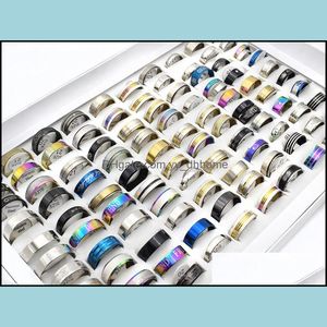 Band Rings Jewelry 100 Pieces Mix Style Stainless Steel Wholesale Men Classic Vintage Statement Women Ring For Party Dhfak