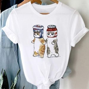 T shirt da donna estate da donna simpatico gatto stampato maglietta da cartone animato divertente harajuku grafico Ulzzang fashion estetico top maglietta bianca femmina