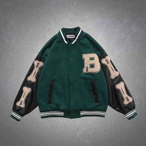 Basebolljacka män hip hop casual pälsbenet ben bokstäver lapptäcke 3 färg hajuku college stil rockar bomber jackor mens kläder t220728