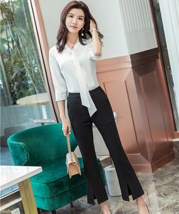 Women's Blouses & Shirts Fashion Two Piece Women & White Work Ladies Pant And Top Sets Office Pantsuits Half SleeveWomen's