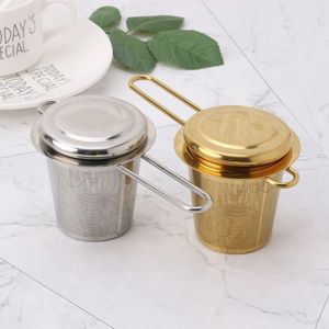 Partihandel tekanna te -infusers med cap rostfritt stål Löst blad Infusörkorg Filter Big Lock 826