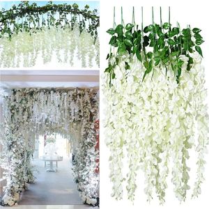 45 inç Yapay Wisteria Çiçekler Sahte Wisteria Vine Ratta Asılı Çelenk Ipek Çiçek Dize Ev Düğün Dekoratif