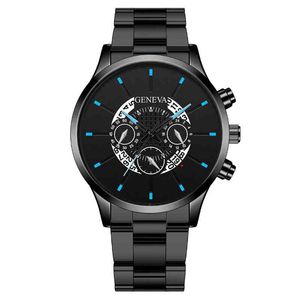 Geneva three eye men's watch men's watch steel band busins fashion calendar quartz watch men's35MZ