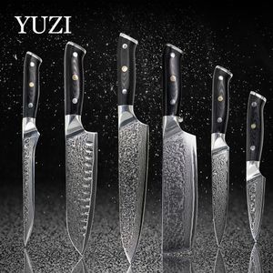 Yuzi Damascus Knives Ustaw 6pcs Chef Knife Professional Japan Sankotu Cleaver Narzędzia Bone Utility Paring Tools