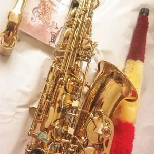 High quality Eb professional alto saxophone with the same 992 to one model brass gold plated color abalone button Alto sax