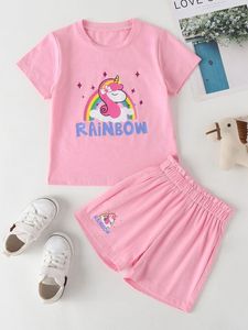 Pantaloncini per t-shirt con grafica a forma di unicorno e lettera per bambine SHE