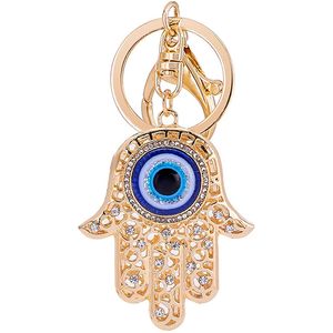 Blue Evil Eye Hamsa Handnyckelringar Crystal Keychain Charm Purse Pendant Handväska Bag dekoration semester