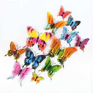 Wall Sticker 12Pcs/set Double Layer Simulation 3D butterfly Fashion Decoration Self-adhesive Waterproof PVC Refrigerator Sticker