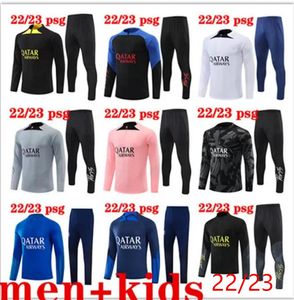 22 23 PSGS Track -Suit 2022 2023 Soccer Jersey Mbappe Kids and Men Allenamento Kit di calcio a maniche lunghe Uniforme Chandal Adult Boys S/2xl