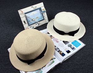 Enkel Panama hatt för kvinnor casual kvinnlig dam platt brim bowknot halm cap flickor sommar strand sol hatt hcs143