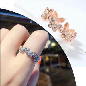 Anello a forma di farfalla di cristallo lucido alla moda, anelli di barretta regolabili con strass aperti aperti per donne, ragazze, regali di gioielli da sposa