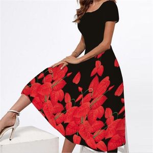 MOVOKAKA Frühling Sommer Midi Kleider Frauen Party Elegante Dünne Kurze Ärmel Floral Print Lange Casual Vestidos Strand 220418