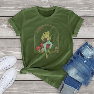 Cute Frog Koszula Kobiety Odzież Letnie Cartoon CottlageCore Topy Bawełniane Śmieszne Koszule Estetyczne Unisex Kobiety Krótki Rękaw Tee Men 220408