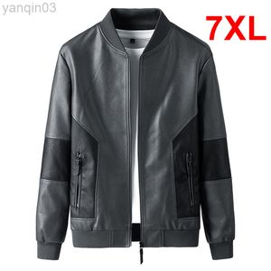 Luxury Pu Jackets män Spring Autumn Patchwork Läderjacka Man Fashion Casual O-Neck Outfit Plus Size 7XL L220801