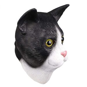 Party Masks Cute Cat Mask Halloween Costume Party Novelty Animal Head Rubber Latex Mask Black and White for Party 220826