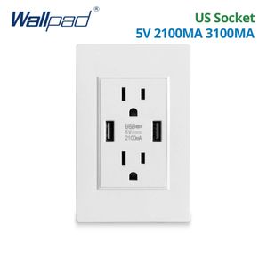 Soquete americano com 2 carregador de porta USB 5V 2100mA 3100mA White Wallpad Parede de luxo de luxo duplo USB Electric Powerlet PC Painel 15A 15A