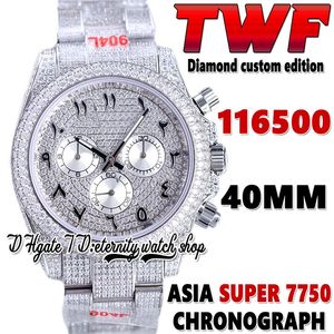 2022 TWF V3 cf116519 ETA 7750 SA7750 Cronógrafo Automático Mens Watch jh116595 Diamond incrustado Mostrador Árabe 904L Aço inoxidável Iced Out Diamonds Pulseira Eternidade Relógios