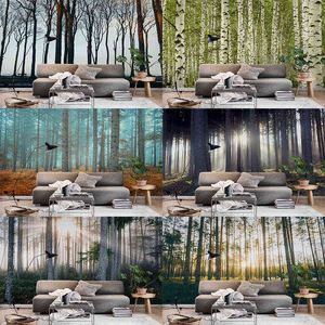 Decorazioni per la casa Stampa foresta luminosa Boho Realistico Tappeti per dormitori per camera da letto di grandi dimensioni appesi a parete J220804