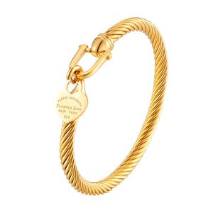 Bracciali con polsini in acciaio inossidabile di titanio 361L Bracciali con ciondolo a forma di cuore con cavo color oro per gioielli da donna