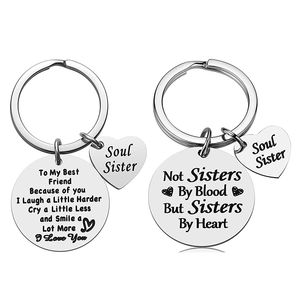 Friendship Memorial Key ring Round and Heart Pendant Keychain Stainless Steel Women Jewelry Gifts For Friend - Soul Sister
