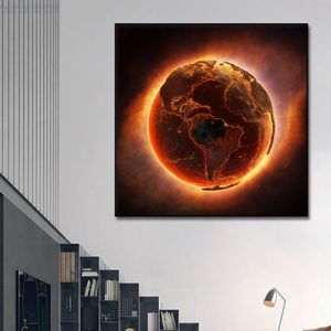 Abstract Burning Earth Poster 1pcs Modern Home Wall Decor Canvas Picture Art HD Print Pittura su tela per soggiorno