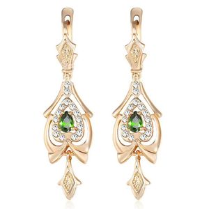 Dangle żyrandol wiszące kolczyki dla kobiet łzawice oliwin zielony cZ 585 Rose Gold Women's Drope Earring Valentines Prezenty KGE109DANG