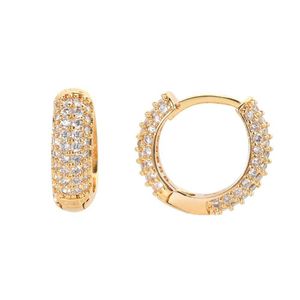 Charm Circle Hoop Earring Full White Zircon Copper 18K Real Gold Plated Huggie Earring Jewelry