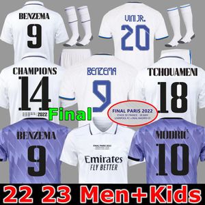 Venta al por mayor de 2023 Benzema Finals Jersey 21 22 23 Camisa de fútbol Real Madrids Camaviava Alaba Modric Valverde Cuarto Camiseta Men Kids 2021 2022 Uniformes Vini Jr Tchouameni