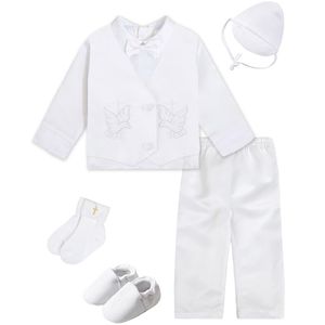 Wholesale white christening suits resale online - Clothing Sets Baby Boys Baptism Outfits Infant Wedding Birthday Party White Cartoon Dove Born Formal Gentleman Suits Christening Clothes