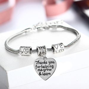 Charm-Armbänder, Thanksgiving-Geschenk, Danke, dass Sie mir beim Wachsen geholfen haben, Liebesherz lernen, Lehrer-Armband, Schmuck, Tagesgeschenke, Lehrer-Armreif