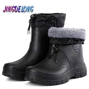 Fashion Winter Mens Rain Boots Plush Warm Mens Ankle Work Boots Waterproof Fishing Men Wellies Winter Boots Zapatillas Hombre 201204