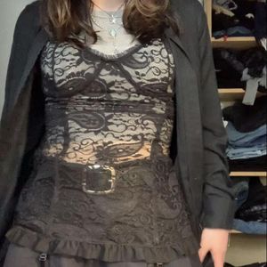Koreańskie kawaii retro czarna koronkowa cami top kobiety sexy See Through Inside Corset E-Girl Harajuku Gothic Grunge emo alt ubrania