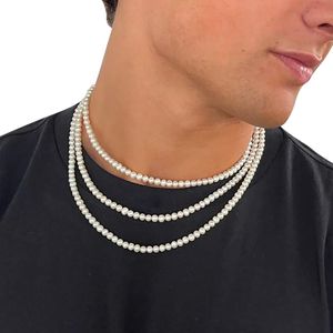 Catene di perle da uomo e da donna alla moda 16/18/20 pollici Gioielli girocollo da uomo con perle rotonde da 4 mm