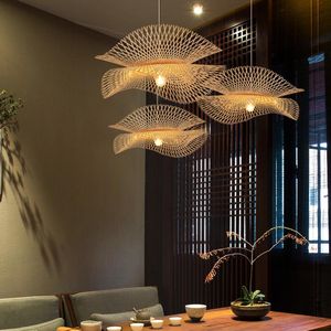 Подвесные лампы современные бамбуковые огни азиатский стиль ручной лампы освещение кухонная островная лампа рестораны люстры светильники