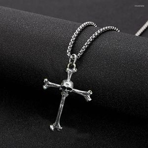 Pendant Necklaces Gothic Punk Skull Bone Cross Necklace for Men and Women Fashion Trend Hip Hop Ghost Head Jewelry Giftpendant