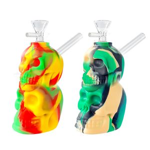 6.5inch Hookahs Wholesale Skull Silicone Pipe Blunt Bubblers Travel Bongs Dab Rig Bubbler Oil Rigs Glass Water Pipes With Bowl