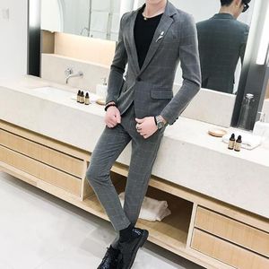 Herrenanzüge, Blazer, kariert, Hochzeitsanzug, 2022, modisch, kariert, für Männer, Vintage, Abschlussball, Bankett, Slim Fit, One-Button-Jacke, Hose, Kleidung