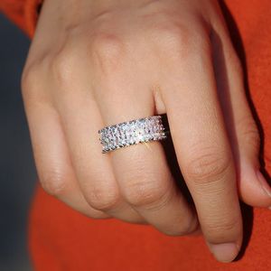 Eternity Promise Crystal Ring AAA Cz Zircone Fidanzamento Fedi nuziali Anelli per donna Uomo Finger Party Jewelry Oro bianco 18 carati