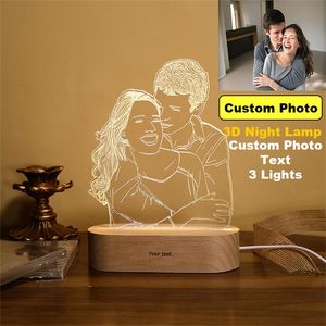 Customized PO 3D Lampte Text Bild personalisierte Schlafzimmer LED Night Light Weihnachten Hochzeits Geburtstag Valentinstag Geschenk 220623