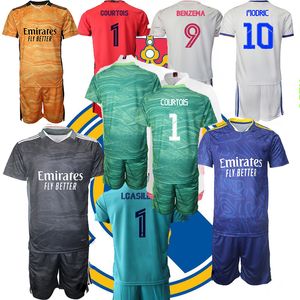 Kids 21-2022 Goalkeeper Football Jersey Courtois REAL MADRIDs Soccer Clothes VINI JR. HAZARD SERGIO RAMOS BENZEMA Camiseta Shirts Uniforms Children Kit Sets