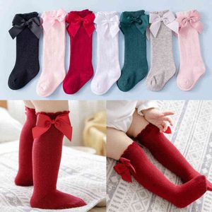 Baby Girls Big Bow Knee High Long Socks Student Princess Red Socks Dzieci Słodki bawełniany pończochy J220621