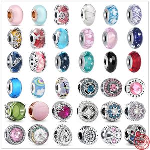 925 encantos de prata esterlina colorida murano vidro amp zirconia diy miçangas finas originais fit pandora bacelete jóias fazendo presente de bricolage