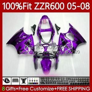 100% Fit Fairings For KAWASAKI NINJA 600CC ZZR-600 600 CC 2005-2008 Bodywork 134No.91 ZZR600 05 06 07 08 ZZR 600 2005 2006 2007 2008 Injection Mold Body Kit Purple flames