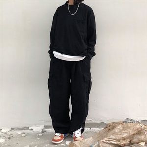 QWEEK Harajuku Streetwear Black Cargo Pant Baggy Gothic Hippie Oversize Białe Szerokie nogi Spodnie dla Kobiet Koreański Moda 220325