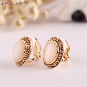 Recupelo de clip-on Jun Gold Color Stone Rhinestone Clipe Geométrico em brincos para mulheres sem charme de charme perfurado 2022Clip-on