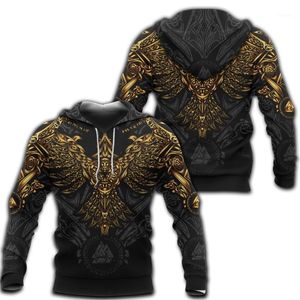 Мужские футболки красивые Viking Huginn Gold Tattoo 3D напечатаны унисекс Делюкс Толстовка толстовки Deluxe Pullover Casual Couscsuit Sudadera Hombre