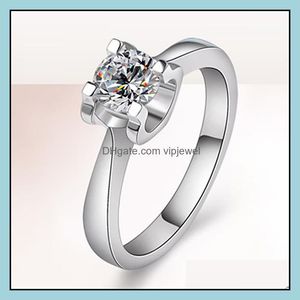 Solitaire Ring Enkelt mode och gener￶s simation Diamond BL Head Horn Womens Wedding Platinum Plated Zircon Engagement Vi Vipjewel Dhin0