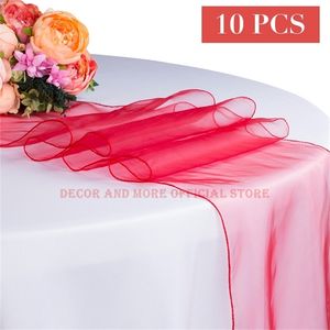 10pcs Wholesale Solid Organza Table Bunder na przyjęcie weselne El Tiulle Sheer Runners Red Pink Gold Decoration 30x275cm 220617