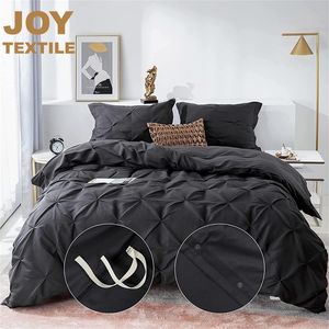 Joy Textile Bedding Set Luxury Pinch Pleat Q Size Soft Duvet Cover Set Button Closure Style, 3 Pieces Brushed 2 Pillow Shams 220423